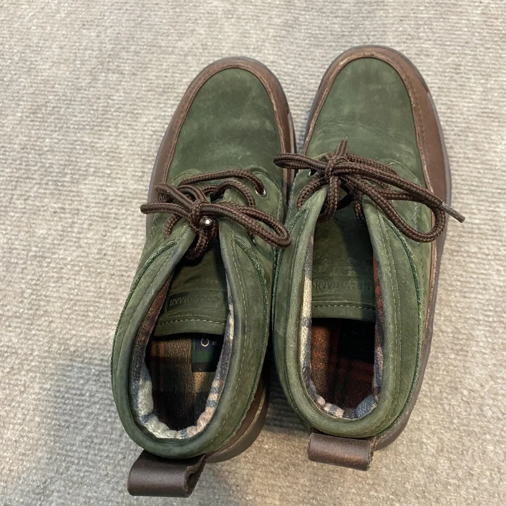 Cole Haan Boots Mens Size 7.5‎ Green Brown Leather Chukka Plaid Lined Casual